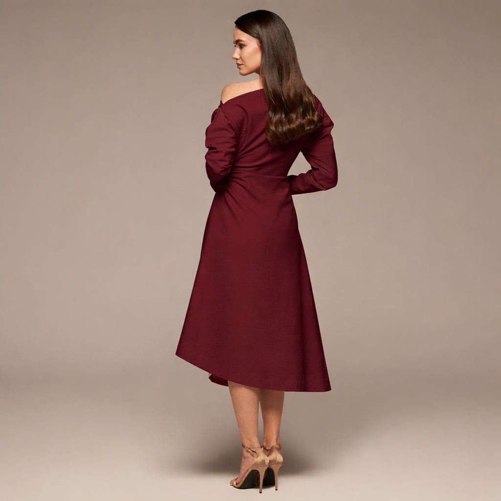 Purple Asymmetric Off Shoulder Maxi Dress - shopaleena