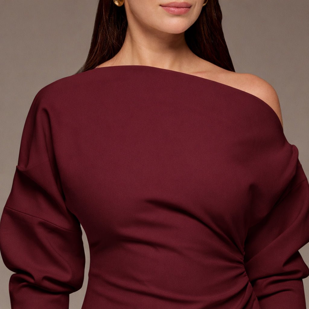 Purple Asymmetric Off Shoulder Maxi Dress - shopaleena