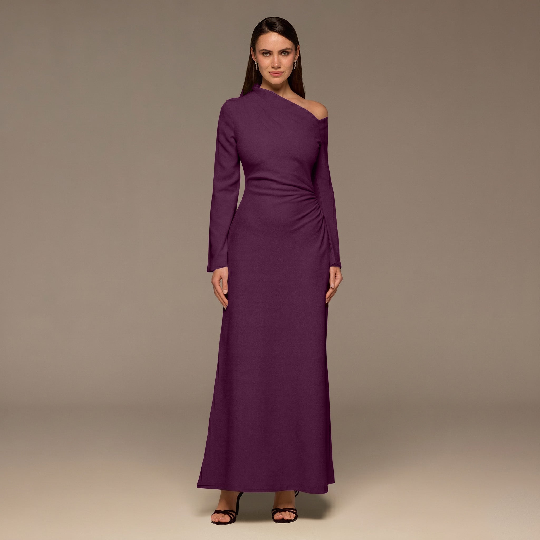 Purple Bare shoulder Crepe Maxi Dress - shopaleena