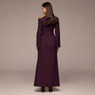 Purple Bare shoulder Crepe Maxi Dress - shopaleena
