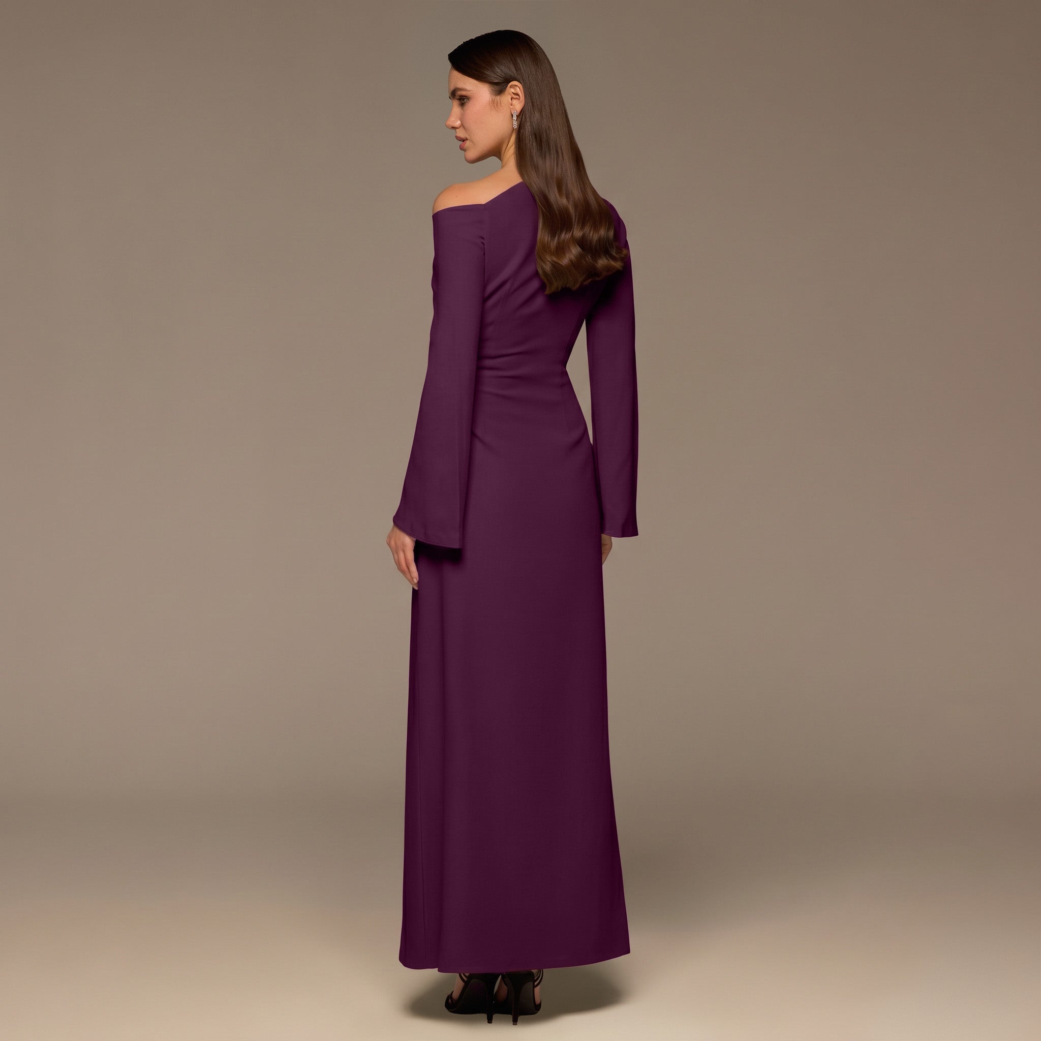 Purple Bare shoulder Crepe Maxi Dress - shopaleena