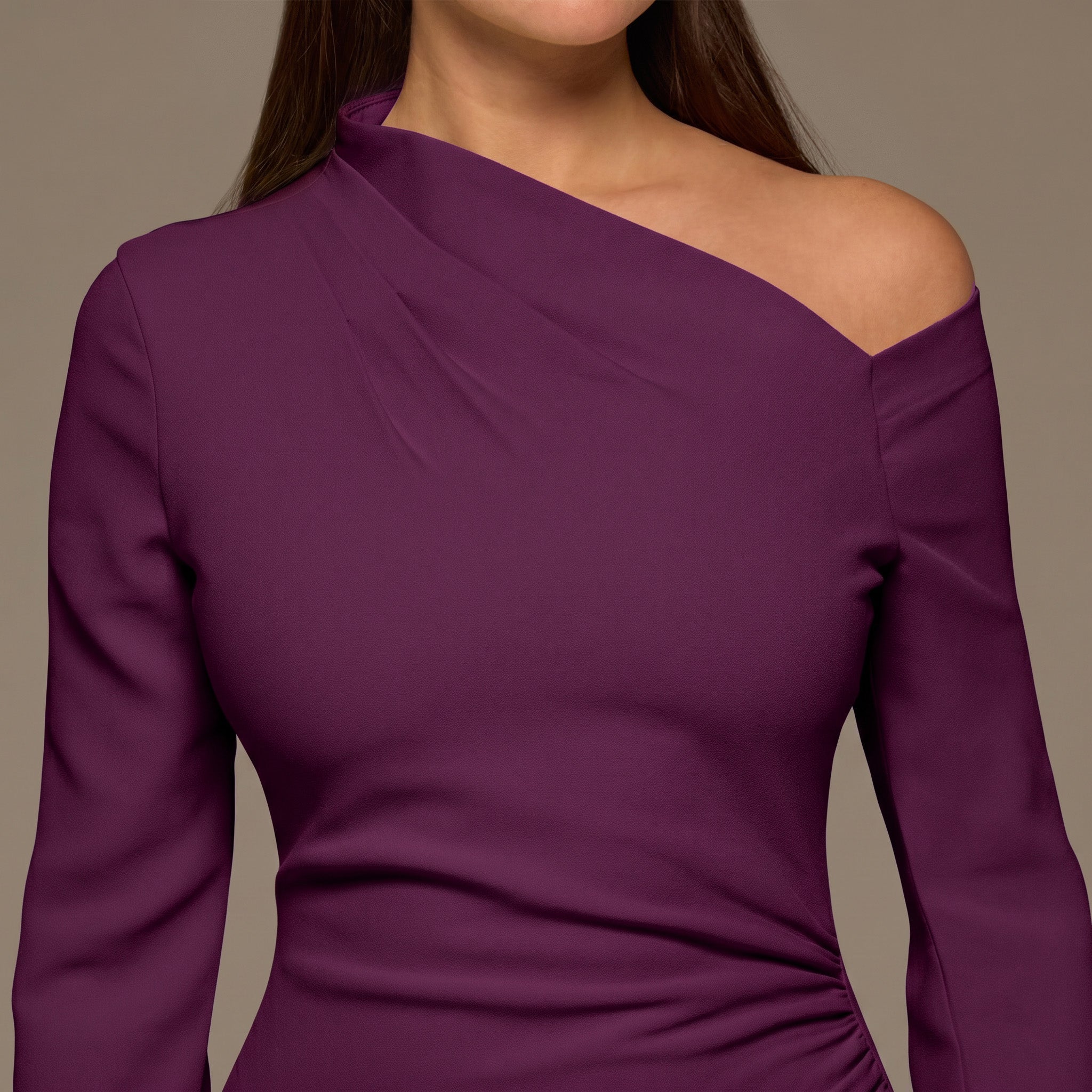 Purple Bare shoulder Crepe Maxi Dress - shopaleena