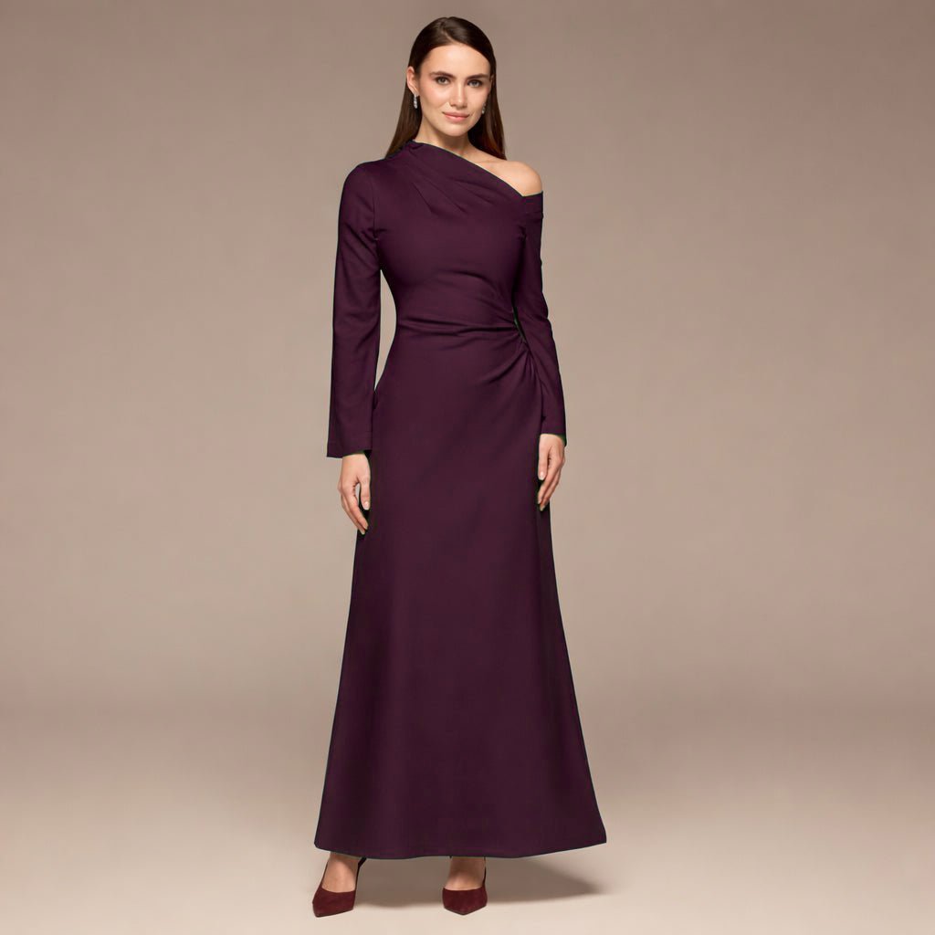Purple Bare shoulder Crepe Maxi Dress - shopaleena