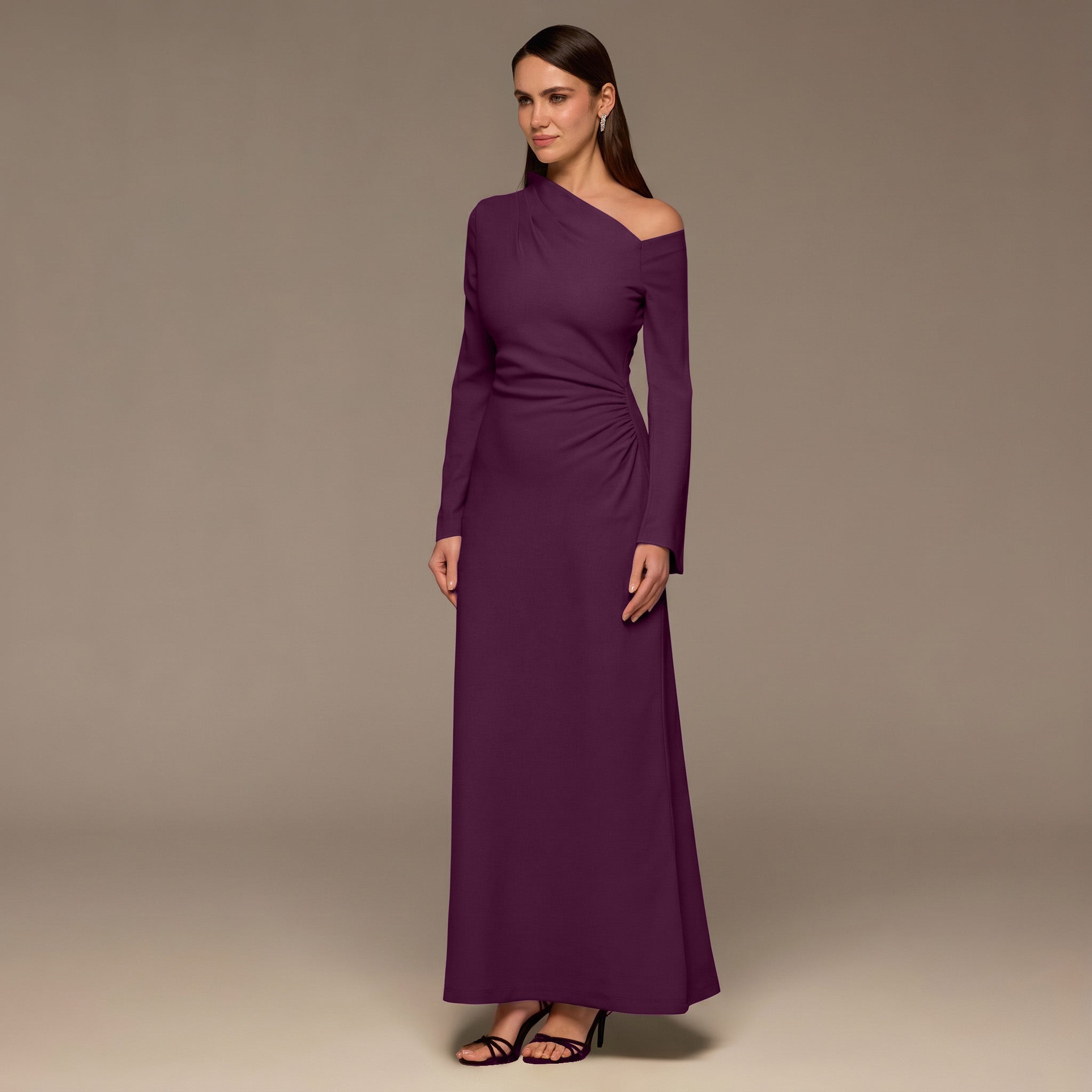 Purple Bare shoulder Crepe Maxi Dress - shopaleena