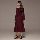 Purple Bare Shoulder Crepe Midi Dress - shopaleena