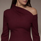 Purple Bare Shoulder Crepe Midi Dress - shopaleena