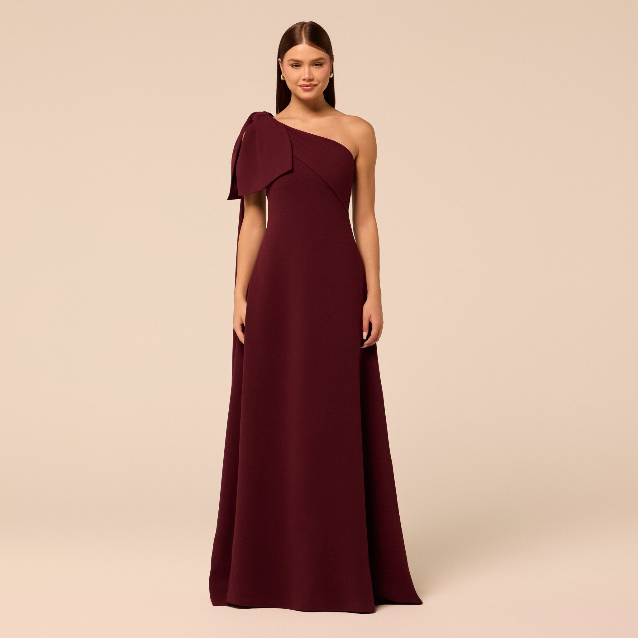 Purple Bow One-Shoulder Crepe Maxi Dress - shopaleena