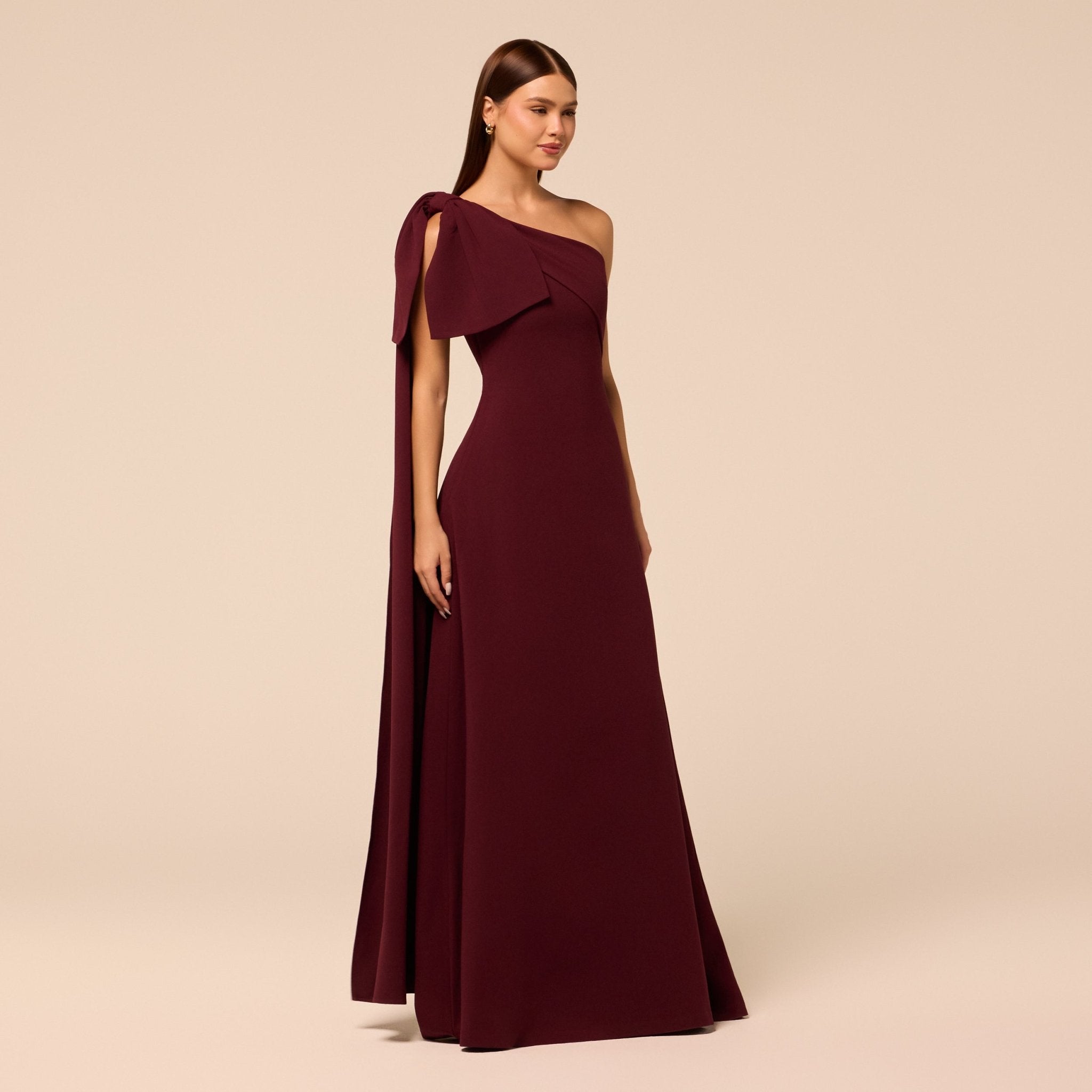 Purple Bow One-Shoulder Crepe Maxi Dress - shopaleena