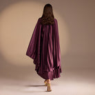 Purple Cape Pleated Satin Midi Dress - shopaleena