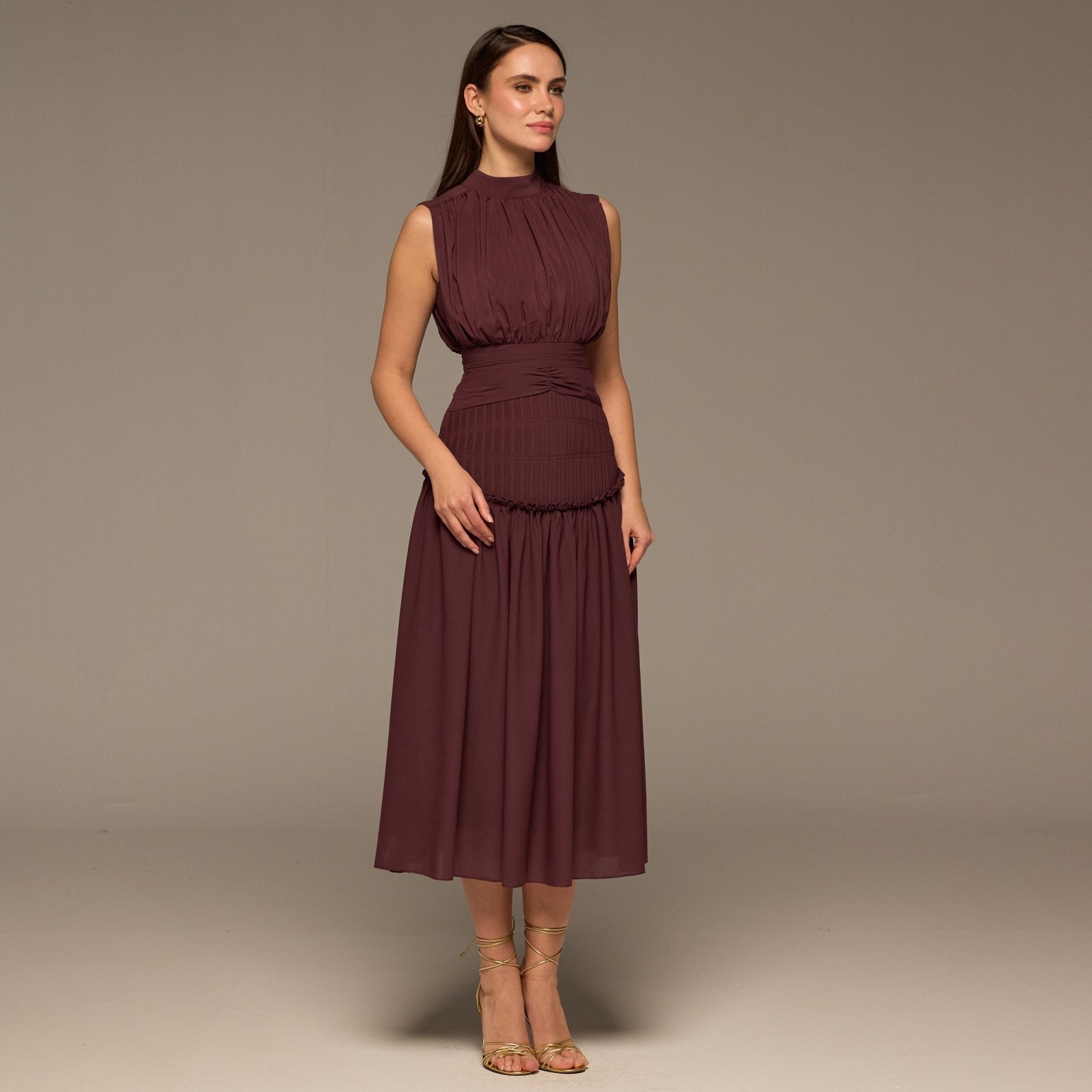 Purple Chiffon Midi Dress - shopaleena