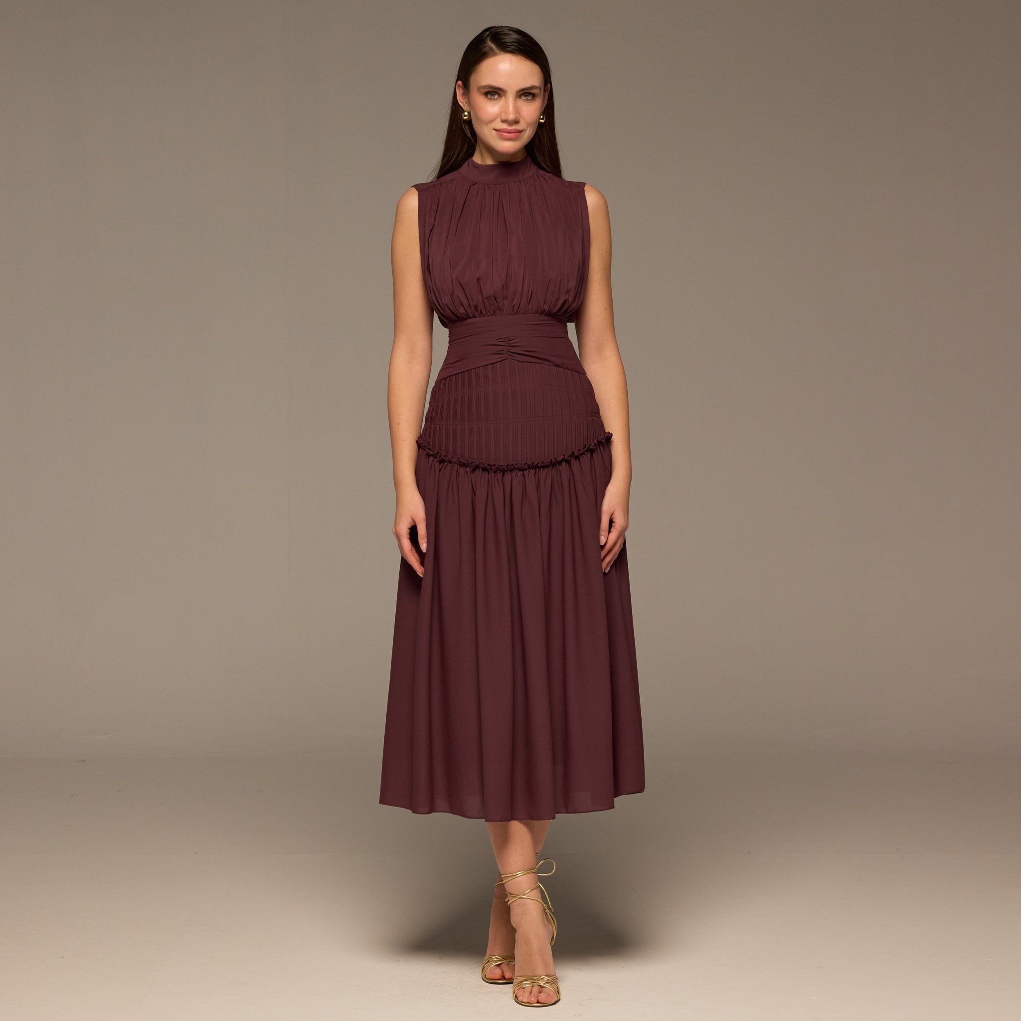 Purple Chiffon Midi Dress - shopaleena