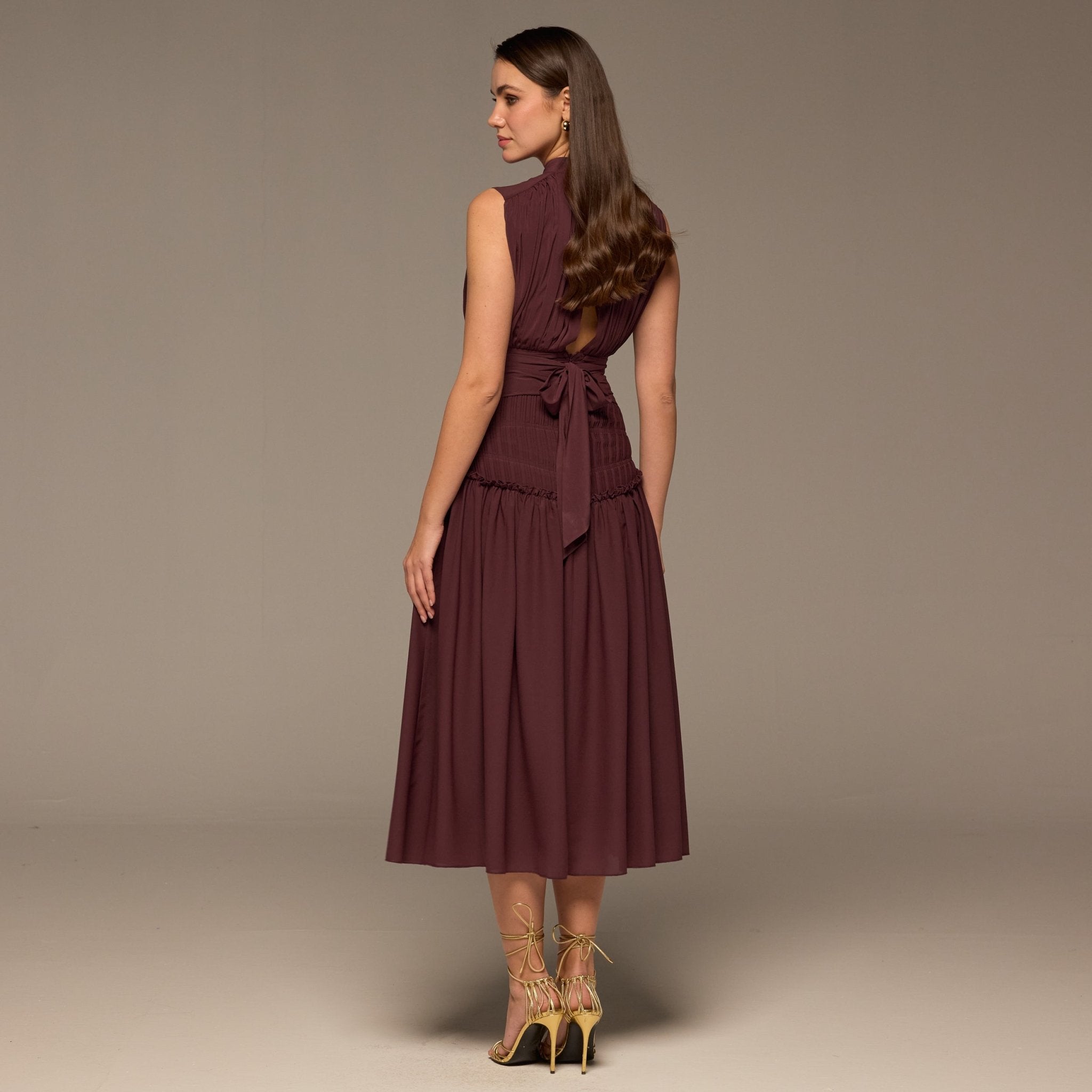 Purple Chiffon Midi Dress - shopaleena