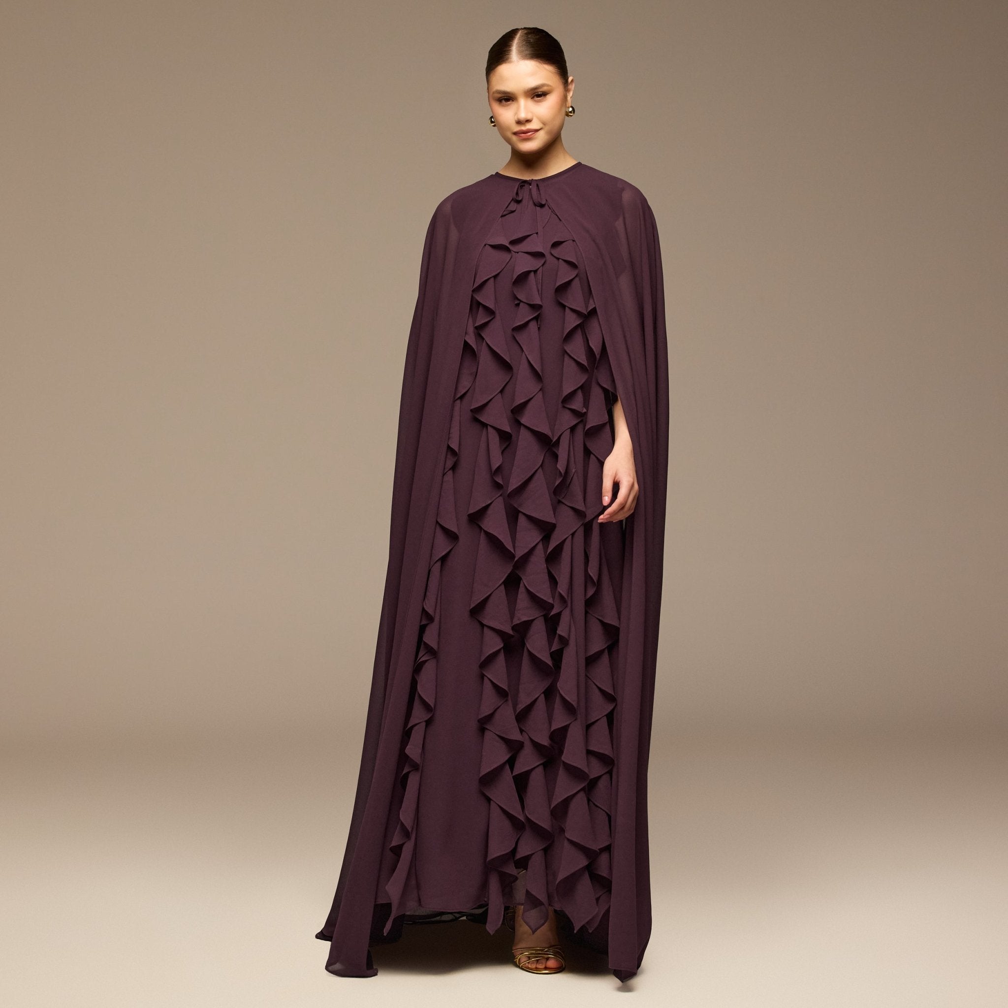 Purple Chiffon Ruffle Maxi Dress - shopaleena