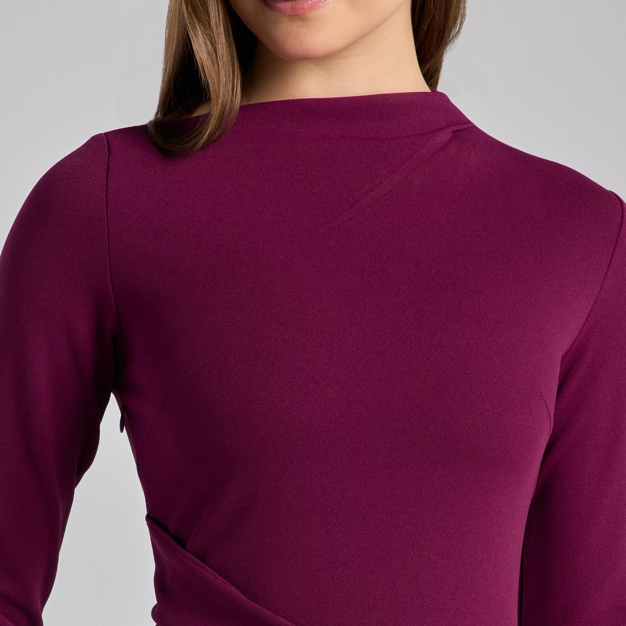 Purple Crepe Draped Asymmetric Neck Maxi Dress - shopaleena