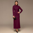 Purple Crepe Draped Dress with Scarf - shopaleena