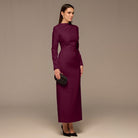 Purple Crepe Draped Dress with Scarf - shopaleena