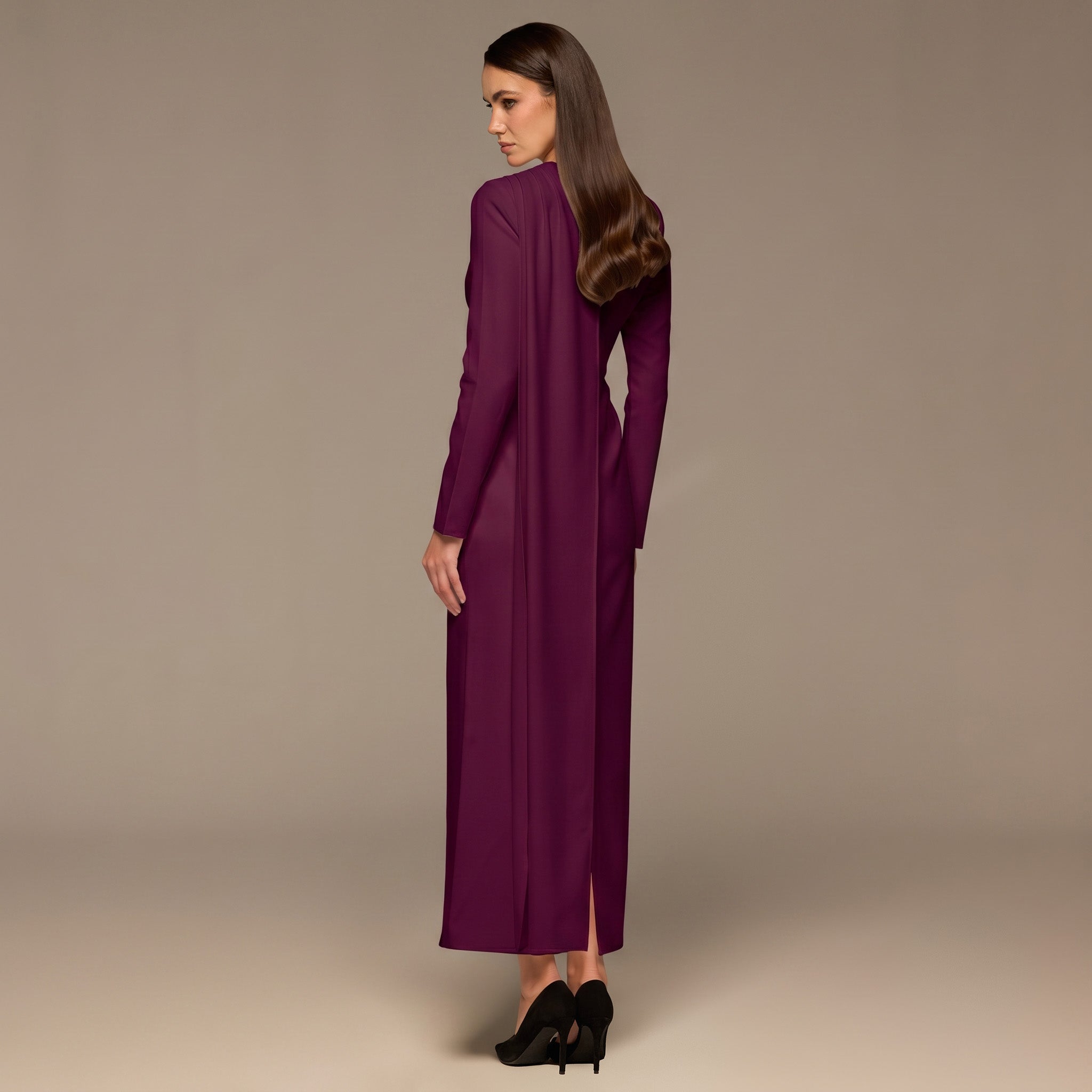 Purple Crepe Draped Dress with Scarf - shopaleena