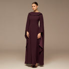 Purple Crepe Folded Collar Cape Dress - shopaleena