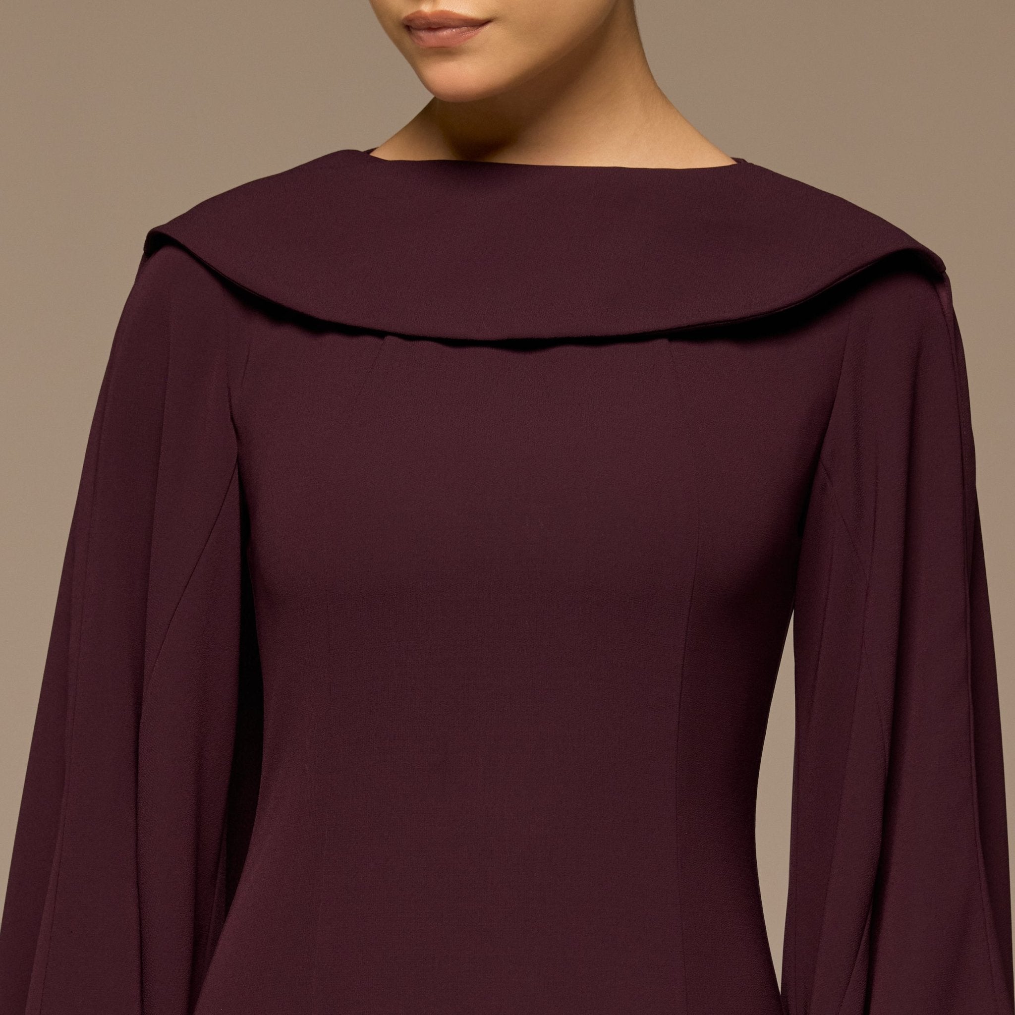 Purple Crepe Folded Collar Cape Dress - shopaleena