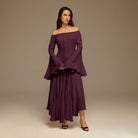 Purple Crepe Off Shoulder A - line Midi Dress - shopaleena