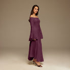 Purple Crepe Off Shoulder A - line Midi Dress - shopaleena
