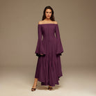 Purple Crepe Off Shoulder A - line Midi Dress - shopaleena