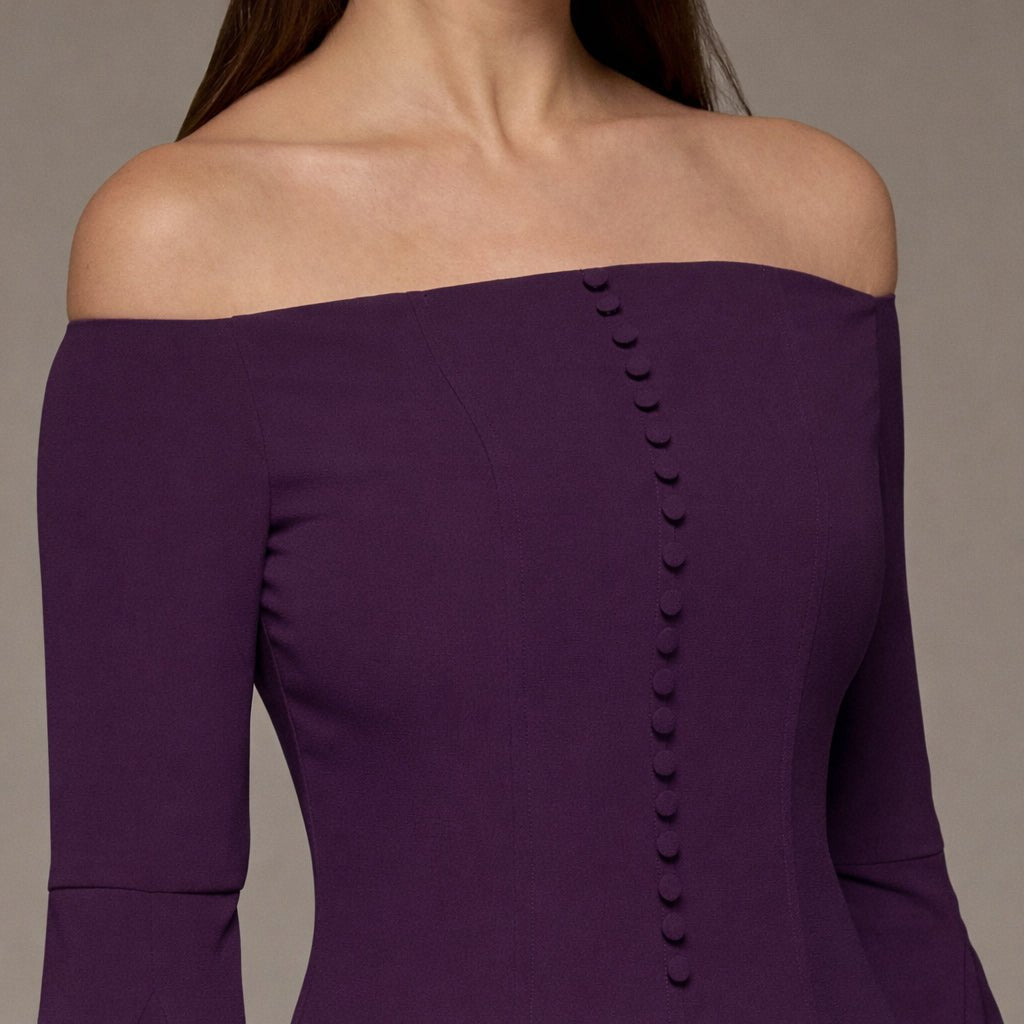 Purple Crepe Off Shoulder A - line Midi Dress - shopaleena