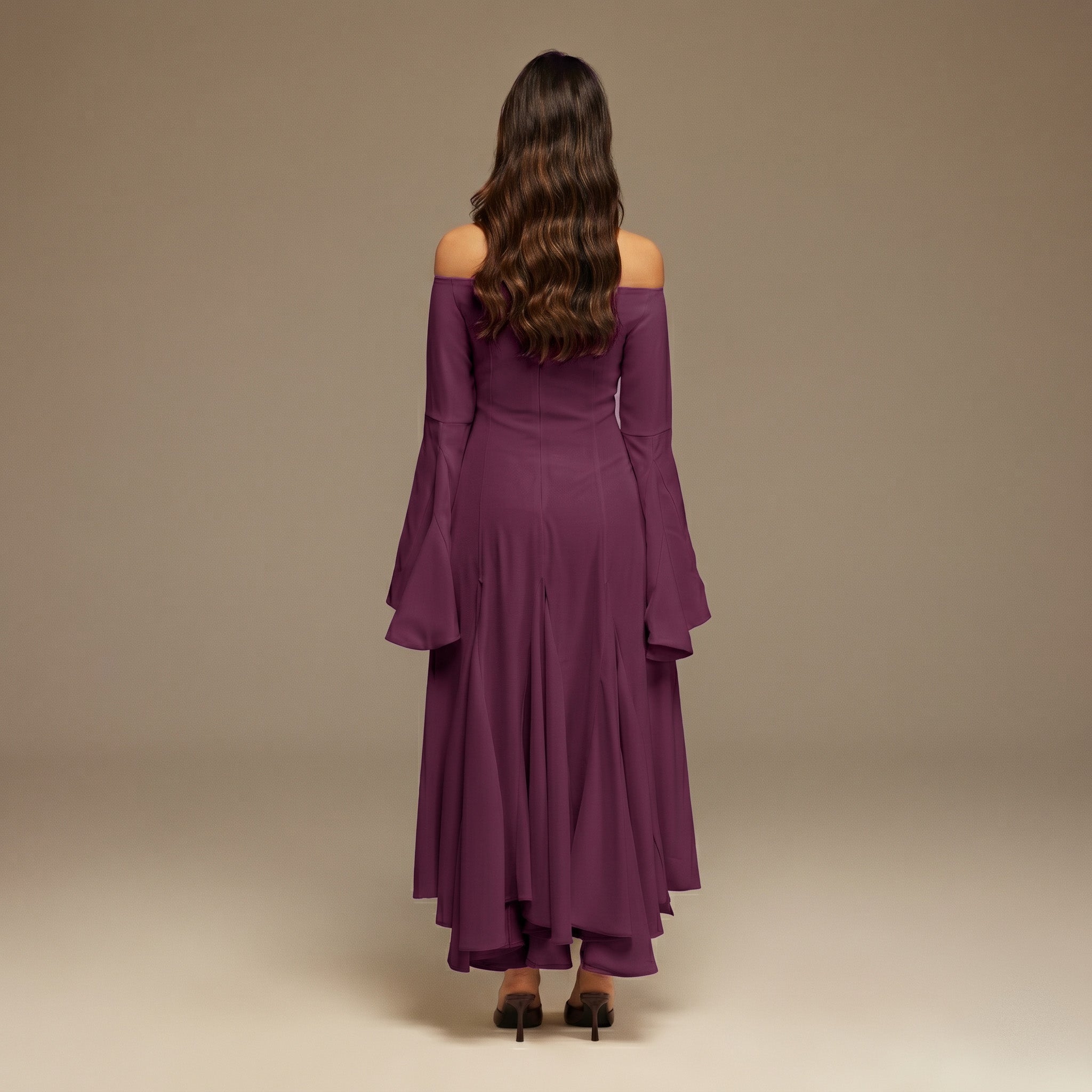 Purple Crepe Off Shoulder A - line Midi Dress - shopaleena