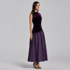 Purple Draped Velvet Midi Dress - shopaleena