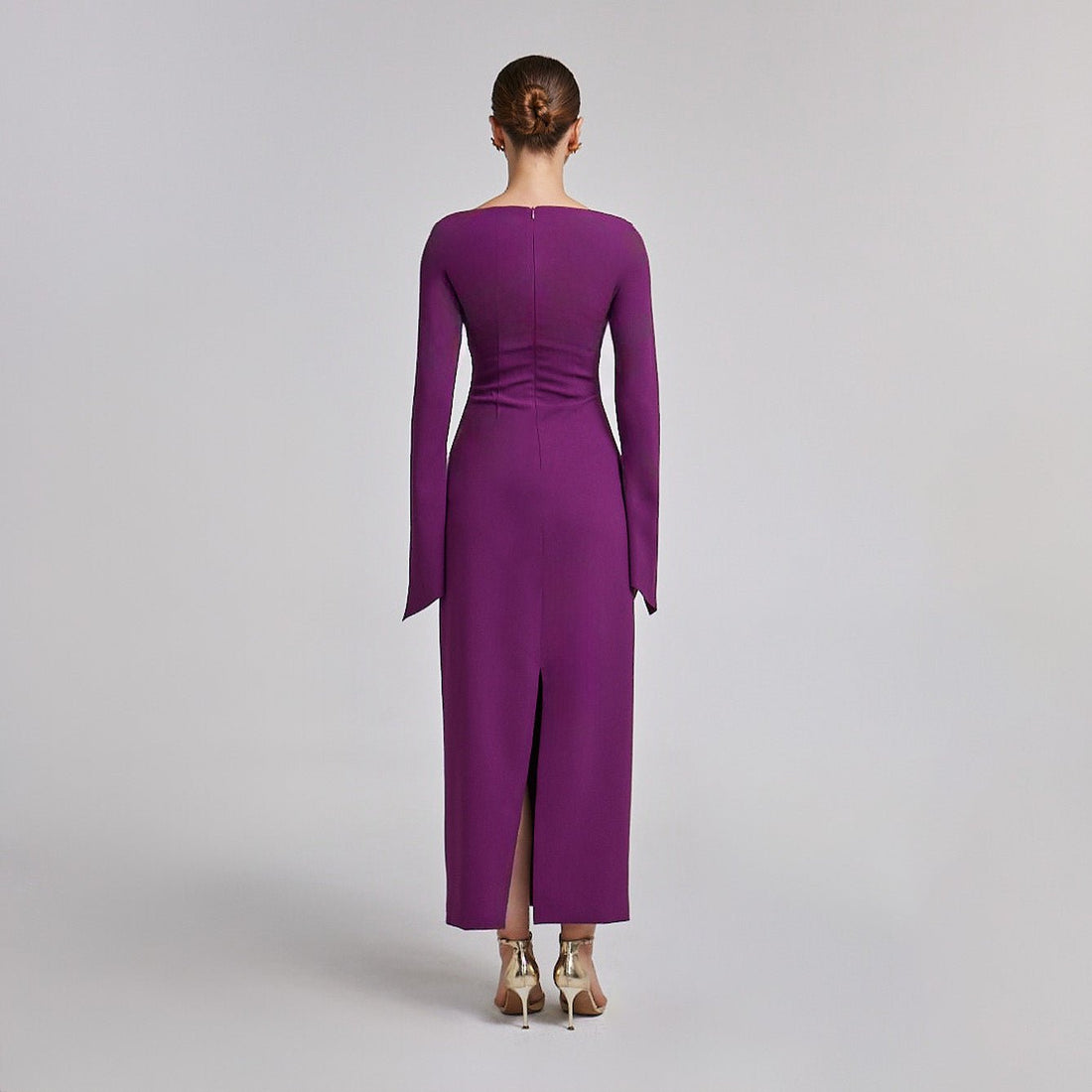 Purple Flared Long Sleeve Maxi Dress - shopaleena