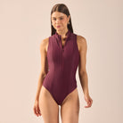 Purple Front Zipper One Piece Swimsuit - shopaleena