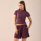 Purple Front Zipper Swim Top - shopaleena