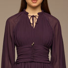 Purple Gathered Waist Chiffon Maxi Dress - shopaleena