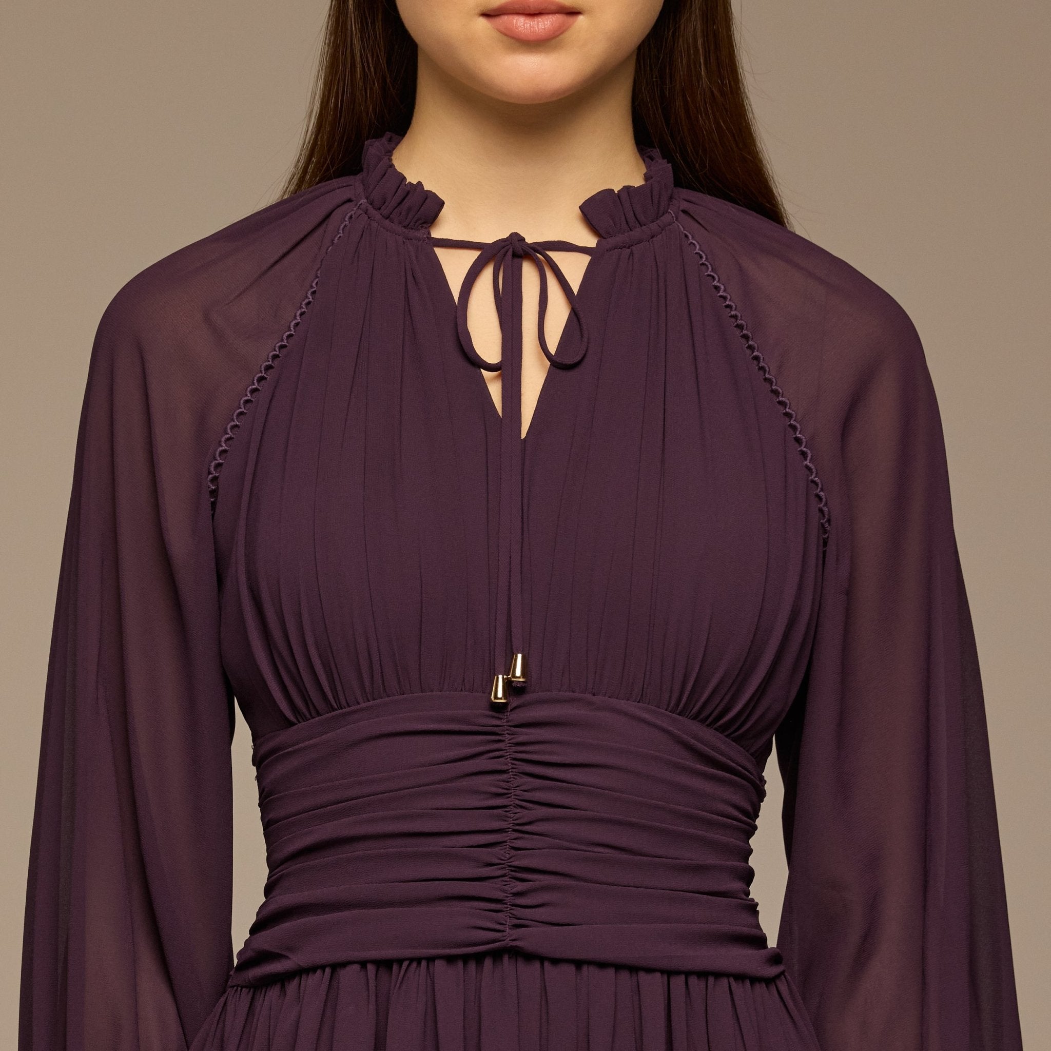 Purple Gathered Waist Chiffon Maxi Dress - shopaleena