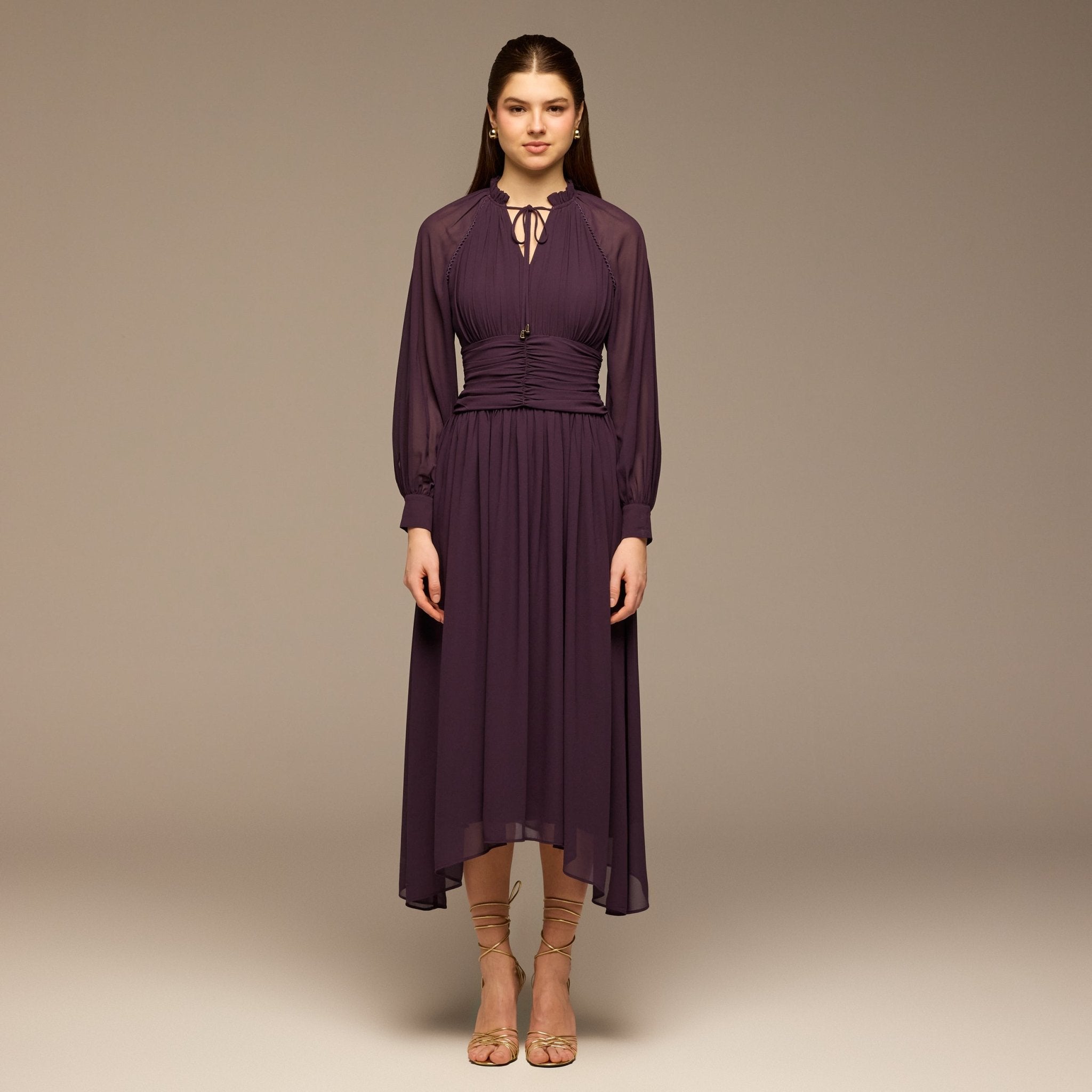 Purple Gathered Waist Chiffon Maxi Dress - shopaleena