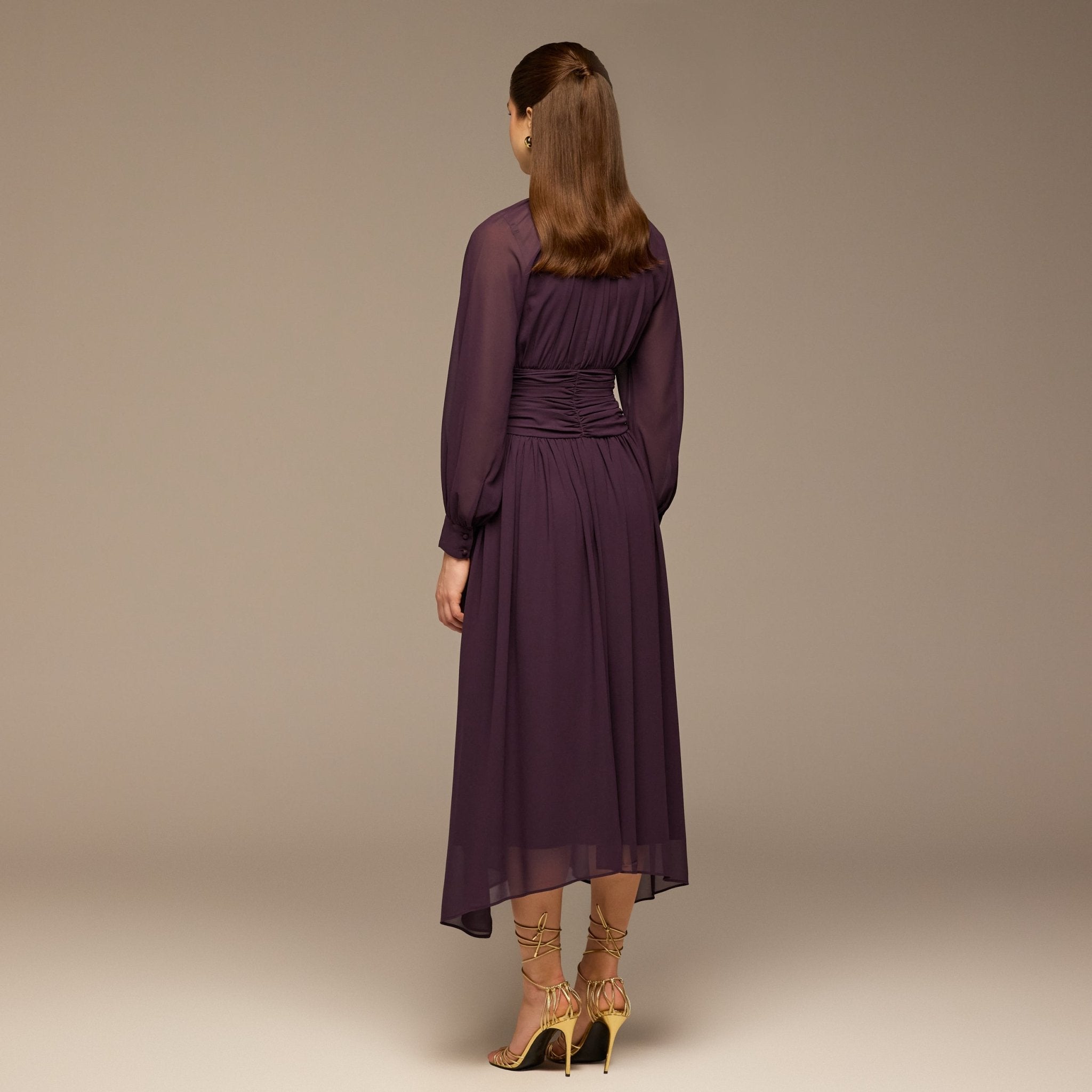 Purple Gathered Waist Chiffon Maxi Dress - shopaleena