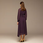 Purple Gathered Waist Chiffon Maxi Dress - shopaleena