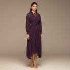 Purple Gathered Waist Chiffon Maxi Dress - shopaleena