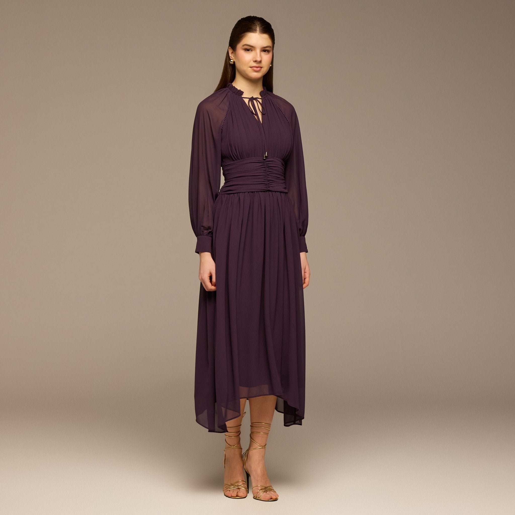 Purple Gathered Waist Chiffon Maxi Dress - shopaleena