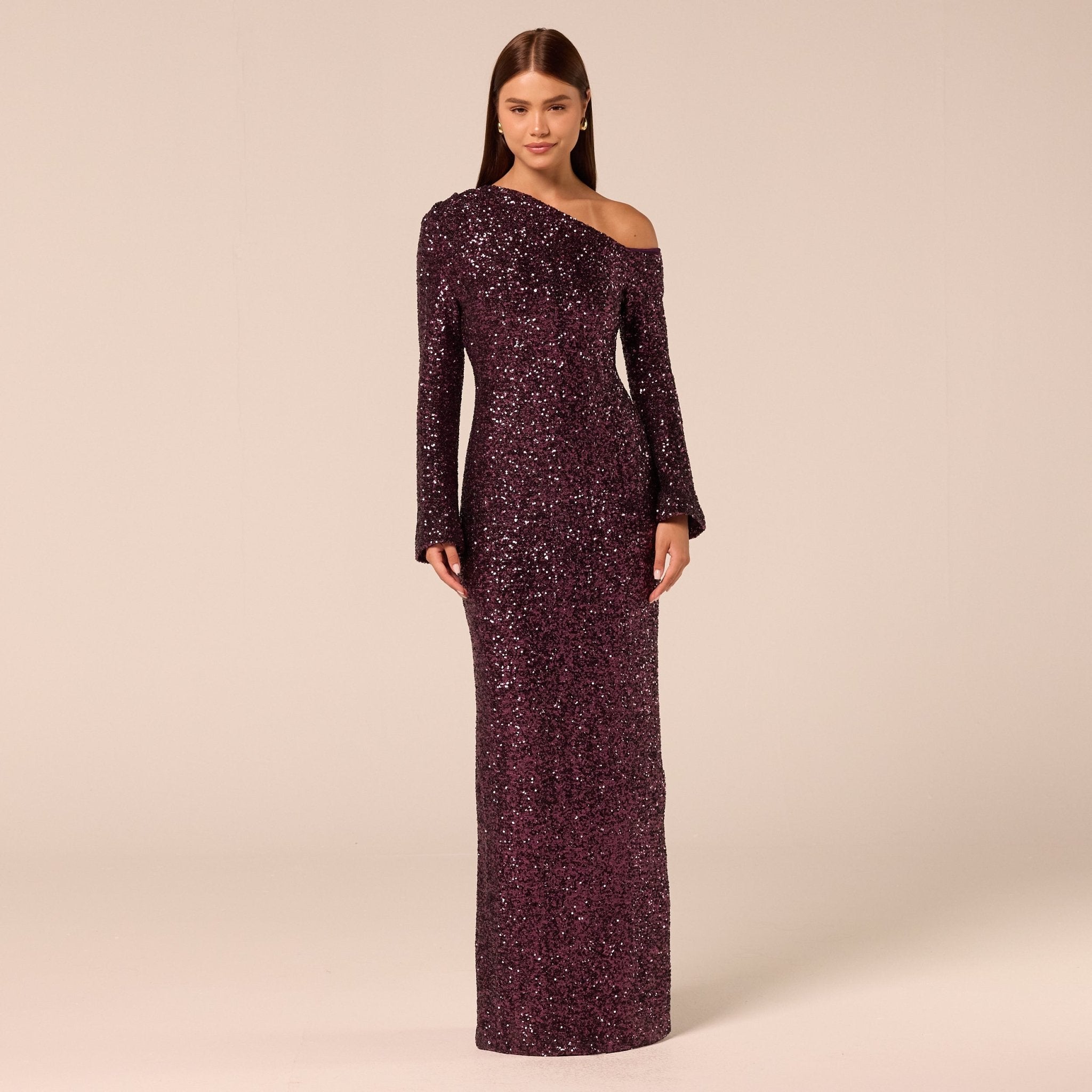Purple Long-Sleeve Sequin Maxi Dress - shopaleena