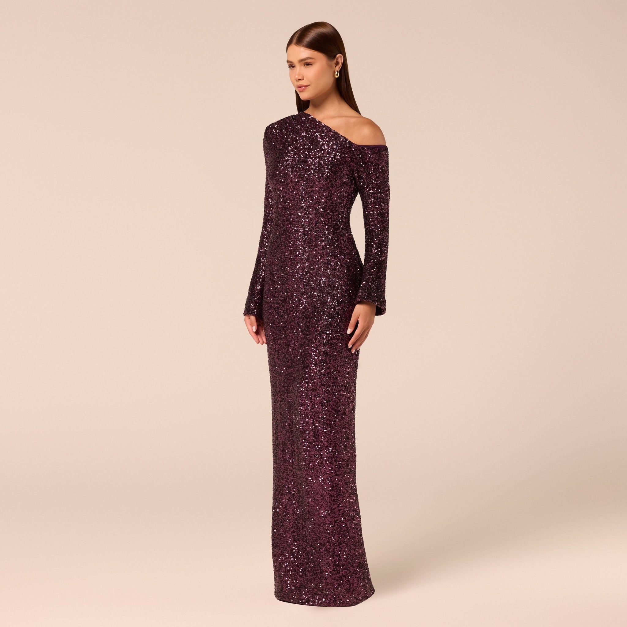 Purple Long-Sleeve Sequin Maxi Dress - shopaleena