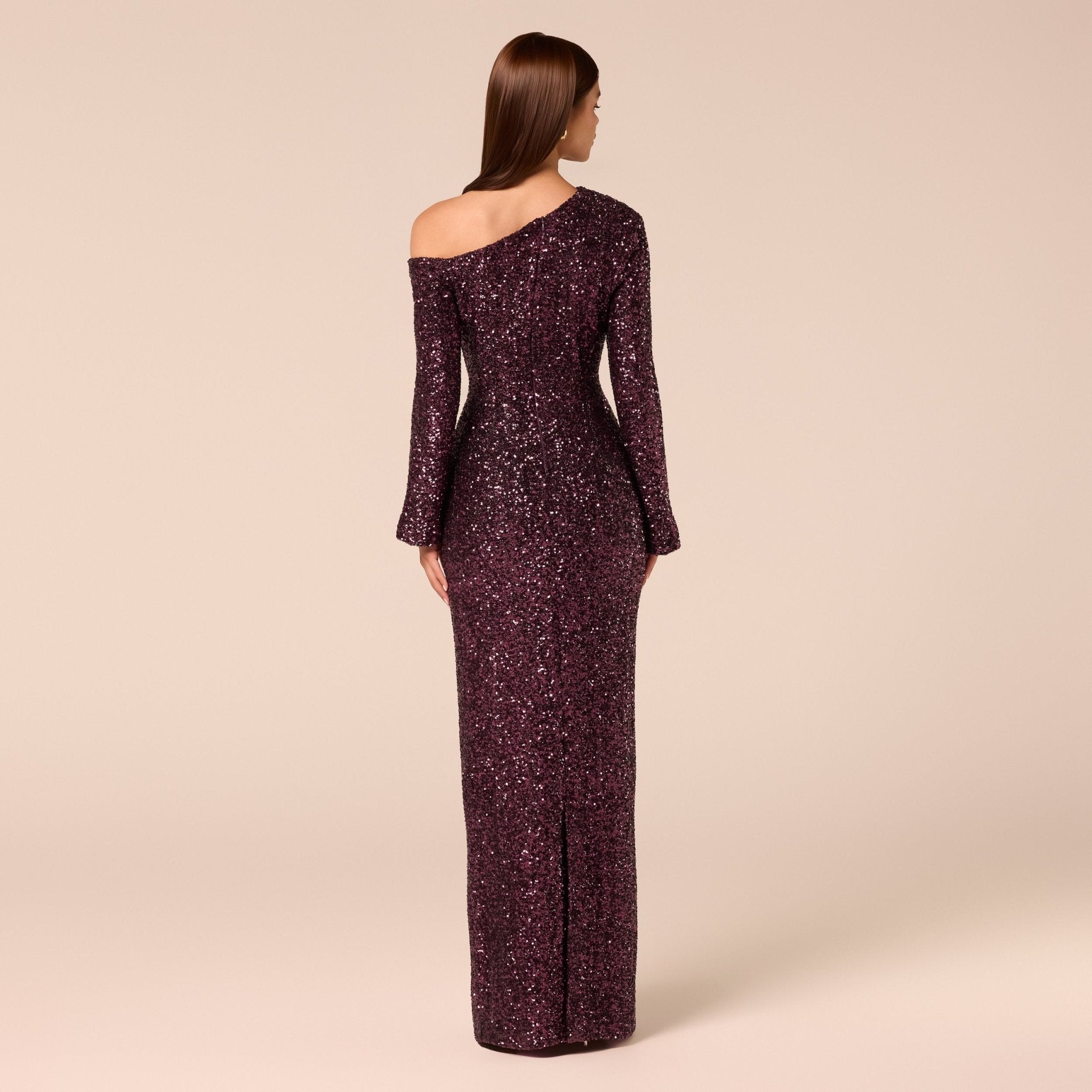 Purple Long-Sleeve Sequin Maxi Dress - shopaleena