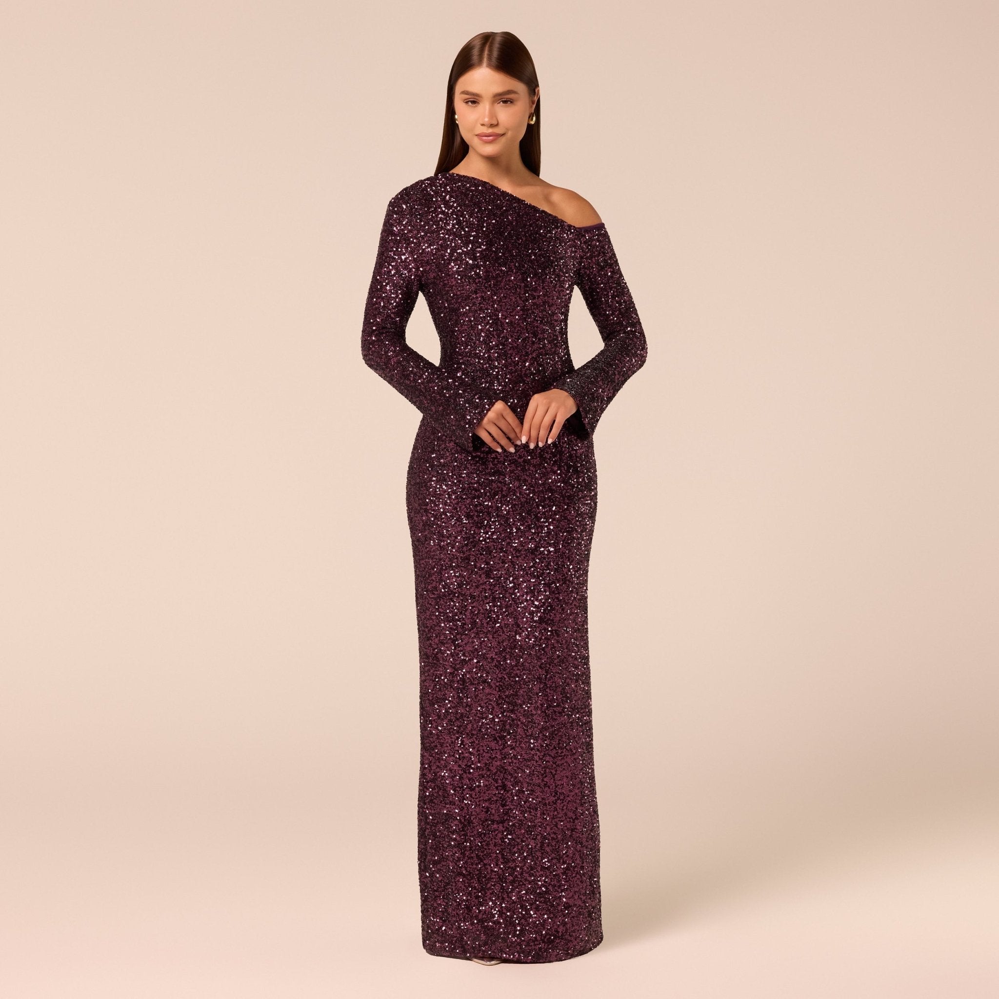 Purple Long-Sleeve Sequin Maxi Dress - shopaleena