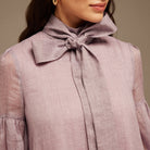 Purple Long Sleeve With Neck Bow Dress - shopaleena