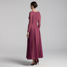 Purple Long Sleeves Godet Maxi Dress - shopaleena