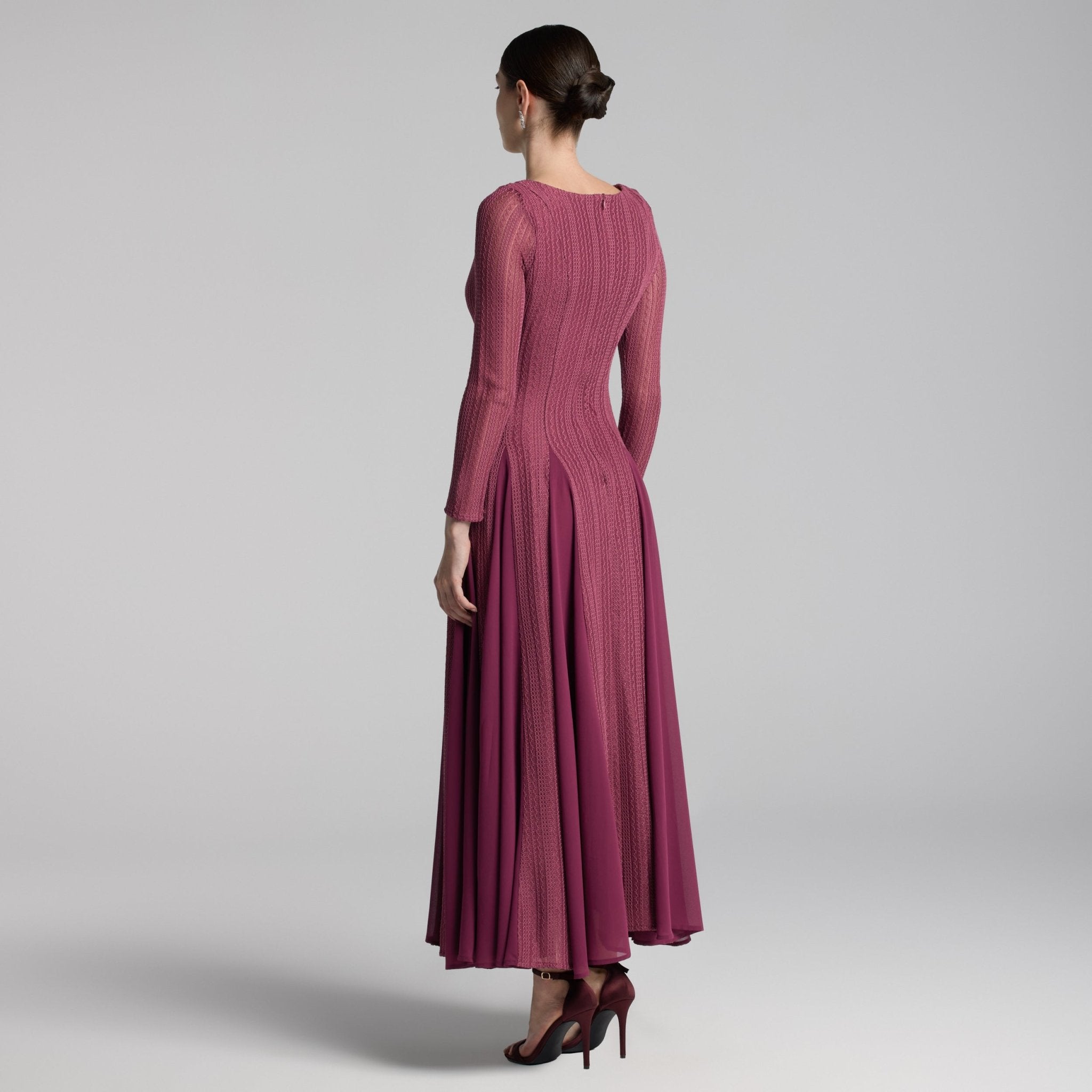 Purple Long Sleeves Godet Maxi Dress - shopaleena