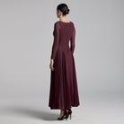 Purple Long Sleeves Godet Maxi Dress - shopaleena