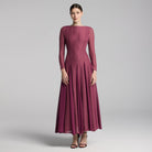 Purple Long Sleeves Godet Maxi Dress - shopaleena