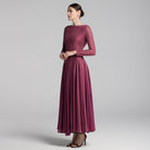 Purple Long Sleeves Godet Maxi Dress - shopaleena