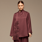 Purple Loose Fit Long Sleeve Satin Blous - shopaleena
